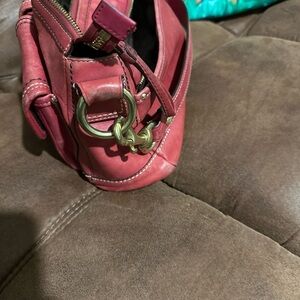 Chic Pink Leather Handbag with Gold Accents